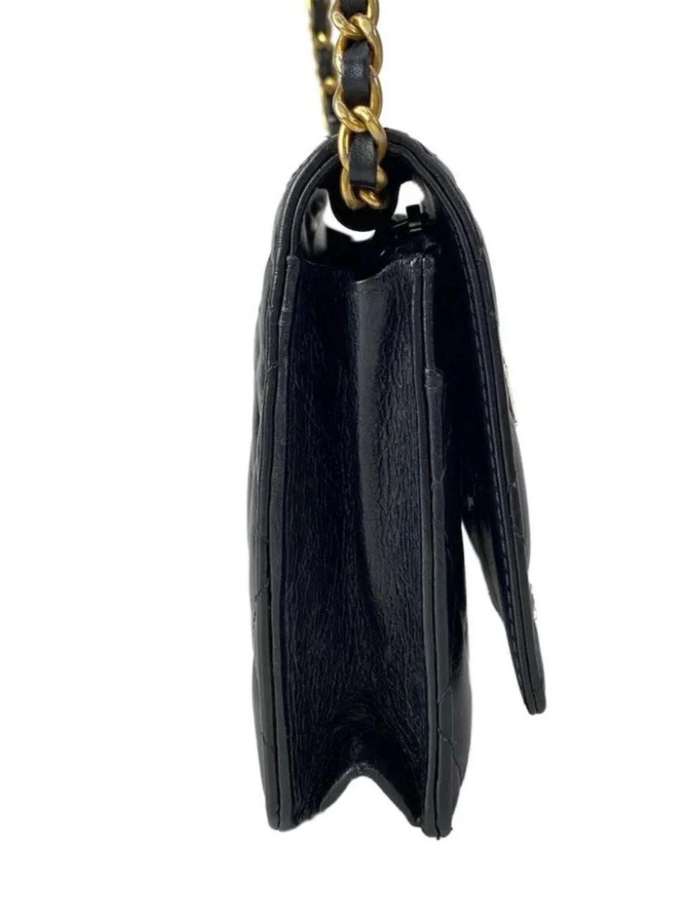 CHANEL Icon Charm Black Vintage Calf Shoulder Bag gold hardware